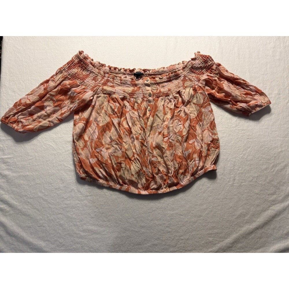 Torrid Size 1 1X Floral Smocked Off Shoulder Peasant Blouse Boho Cottagecore
